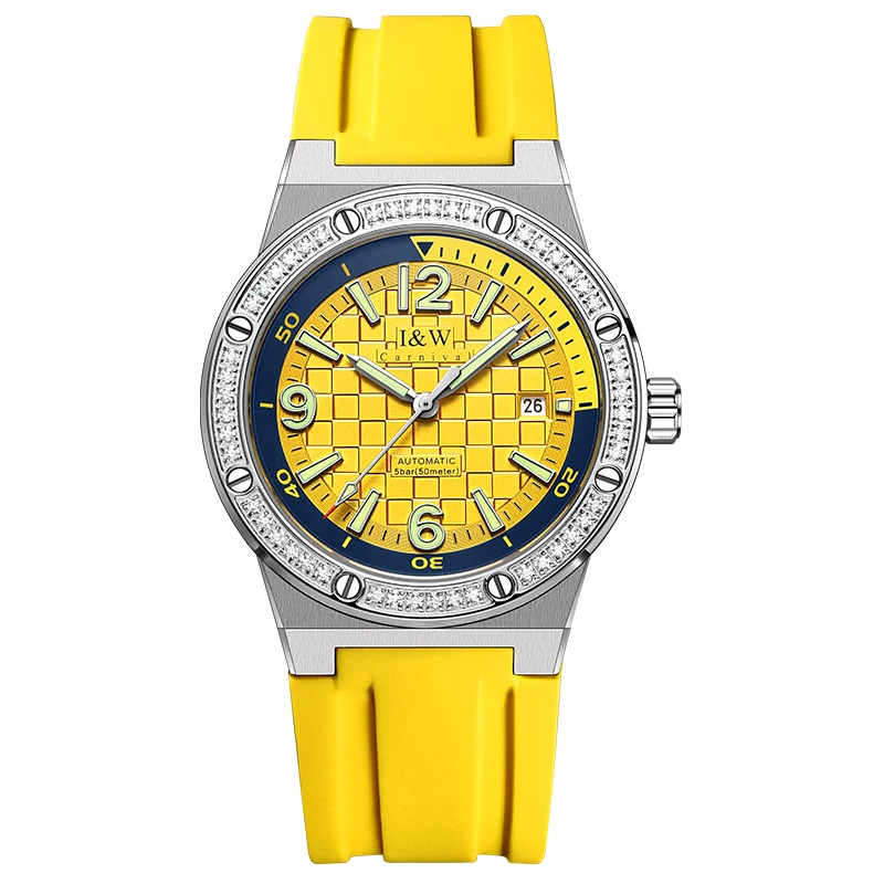 

Carnival Men Automatic Watch 42mm Pilot Luxury Mechanical Wristwatch Sapphire Luminous 5ATM Waterproof Rubber Strap Miyota 8215
