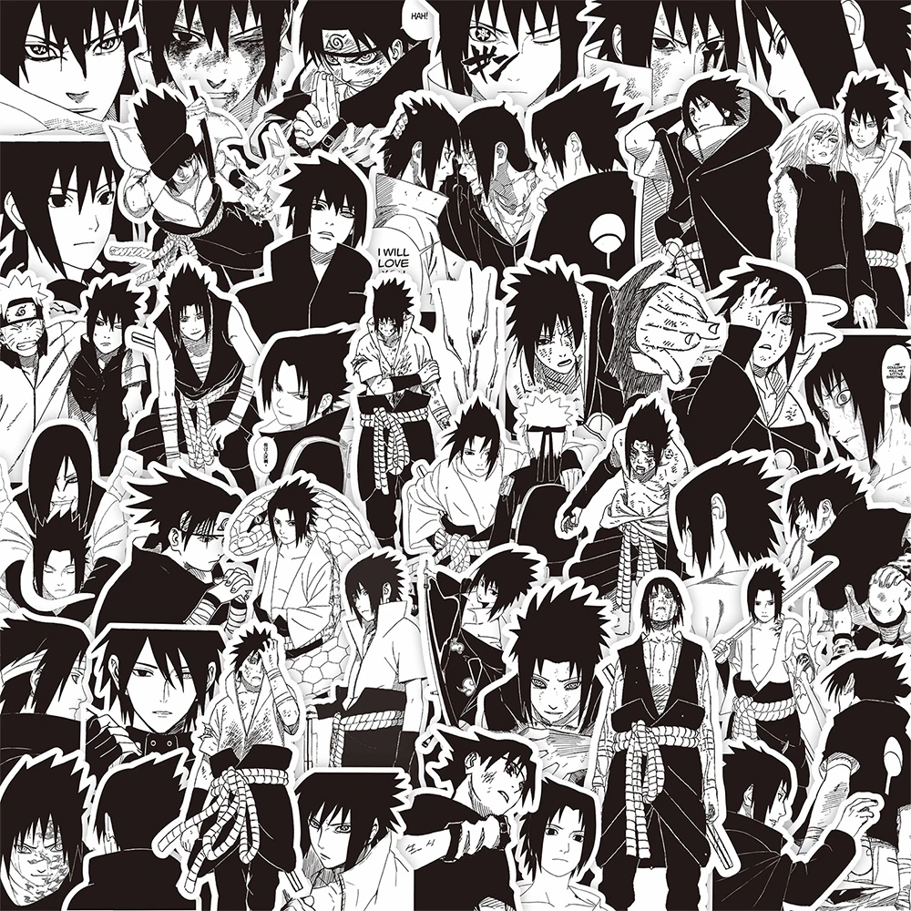 

10/30/70pcs Cool Anime NARUTO Uchiha Sasuke Stickers Cartoon Black and White Graffiti Sticker DIY Phone Stationery Laptop Decals