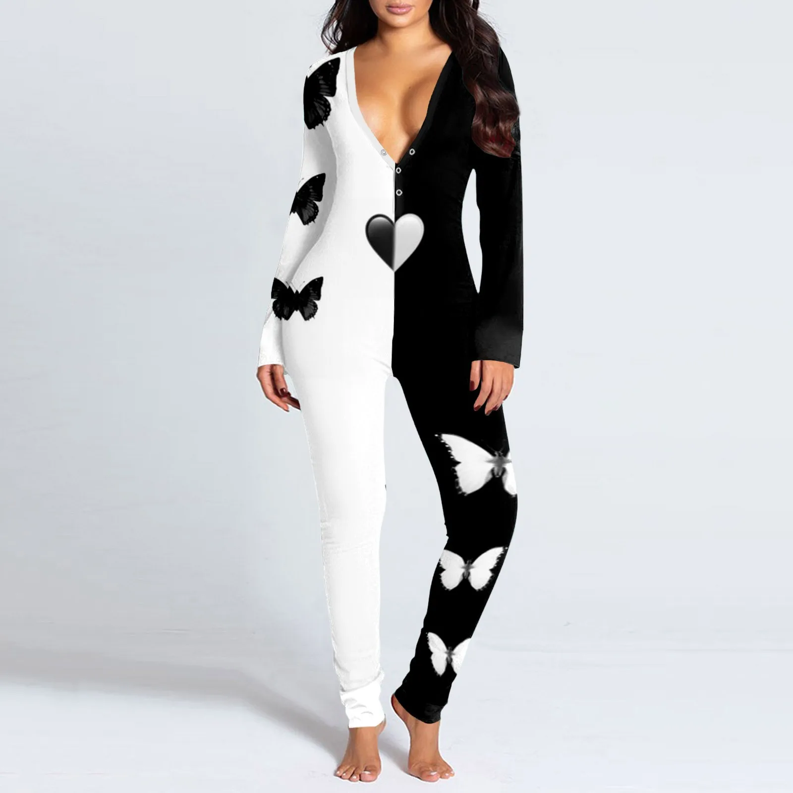 Black White Women One Piece Pajamas Retro Butterfly Nightwear Long Sleeve Pajama Sleepwear Sexy Nightwear Romper Jumpsuit
Black White Women One Piece Pajamas Retro Butterfly Nightwear Long Sleeve Pajama Sleepwear Sexy Nightwear Romper Jumpsuit