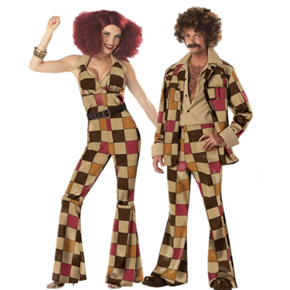

Halloween Couples Peace Love Hippie Costumes Male Women Carnival Party Vintage 1970s Disco Clothing Rock Hippies Cosplay Outfit