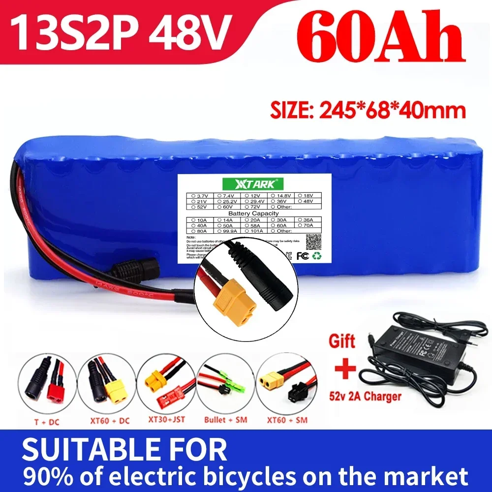 E-bike Battery Pack 48v 20Ah 18650 Lithium Ion Battery Pack 13S2P Bike Conversion Kit Bafang1000w and 54.6V 2A Charger+XT60 Plug
E-bike Battery Pack 48v 20Ah 18650 Lithium Ion Battery Pack 13S2P Bike Conversion Kit Bafang1000w and 54.6V 2A Charger+XT60 Plug