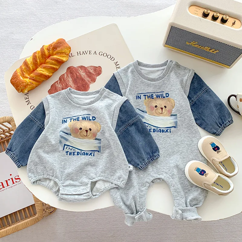 2023 Ins Spring Autumn Baby Boys Jumpsuit Cotton Cartoon Spliced Denim Long Sleeve Newborn Boys Rompers Infant Boys Outfits
2023 Ins Spring Autumn Baby Boys Jumpsuit Cotton Cartoon Spliced Denim Long Sleeve Newborn Boys Rompers Infant Boys Outfits