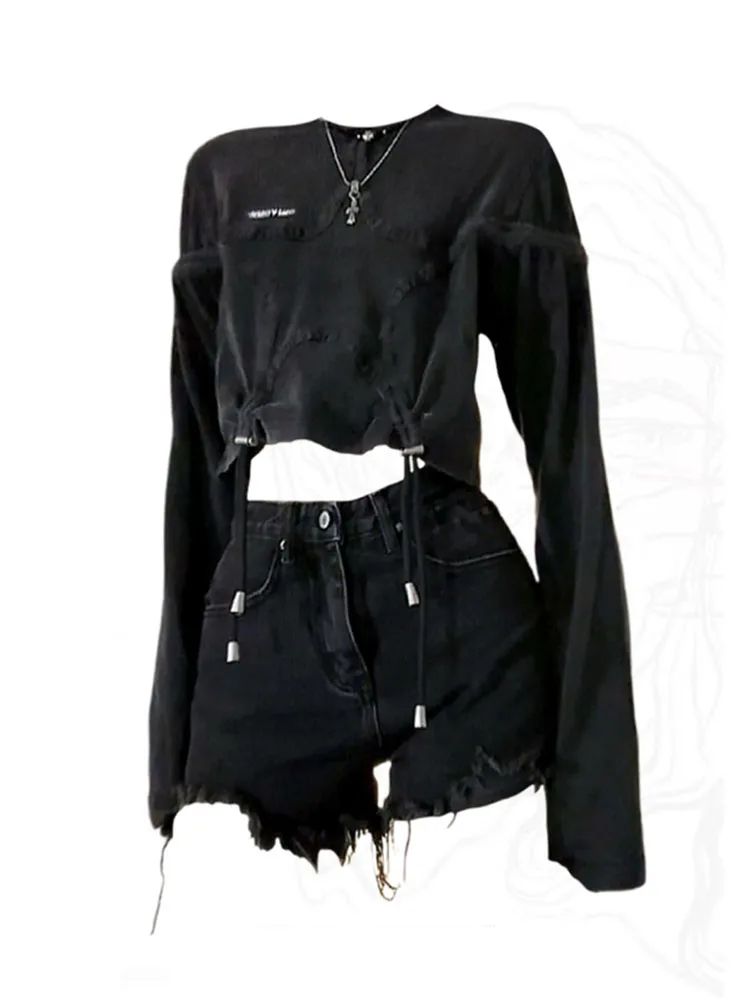 Новый дизайн футболки-рубашки Gyaru Grunge весна-лето кроп-топ Высокая уличная Тонкая Повседневная американская ретро Звезда футболки черная Готика
Новый дизайн футболки-рубашки Gyaru Grunge весна-лето кроп-топ Высокая уличная Тонкая Повседневная американская ретро Звезда футболки черная Готика