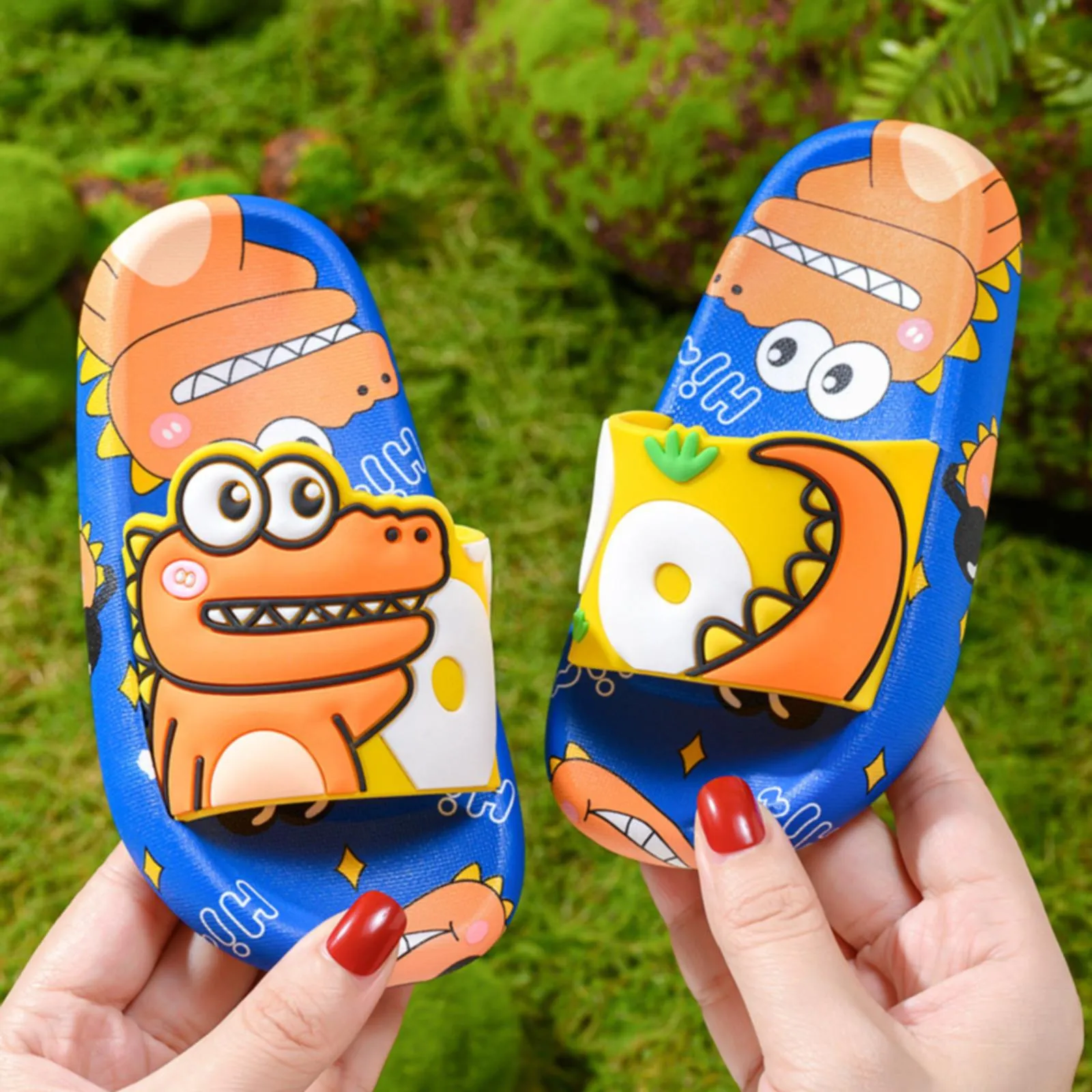 

Summer Kids Home Shoes Flip Flops Baby Boys Slippers For Children Cartoon Dinosaur Bathroom Antislip Thick Sole Slides 2-4 Years