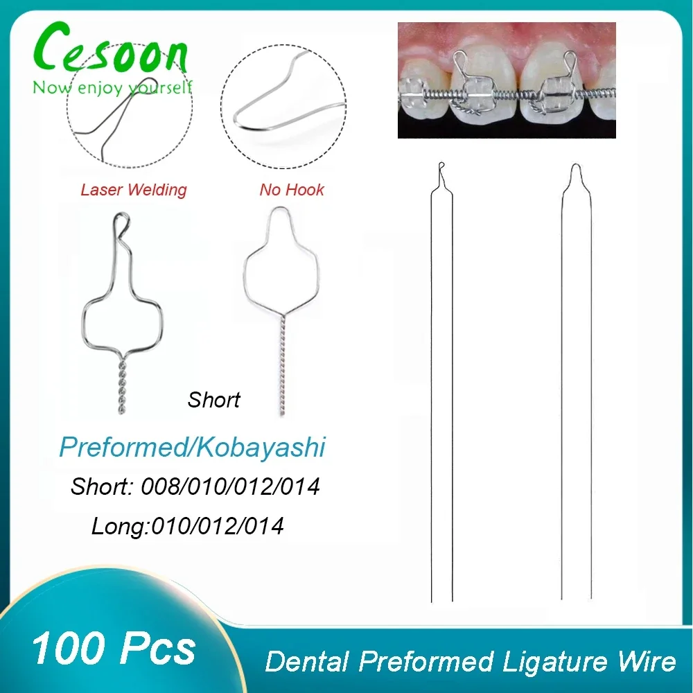 

100pcs/pack Dental Orthodontic Kobayashi Wire 0.008-0.014 Metal Preformed Ligature Tie Stainless Steel Short/Long Bracket Wires