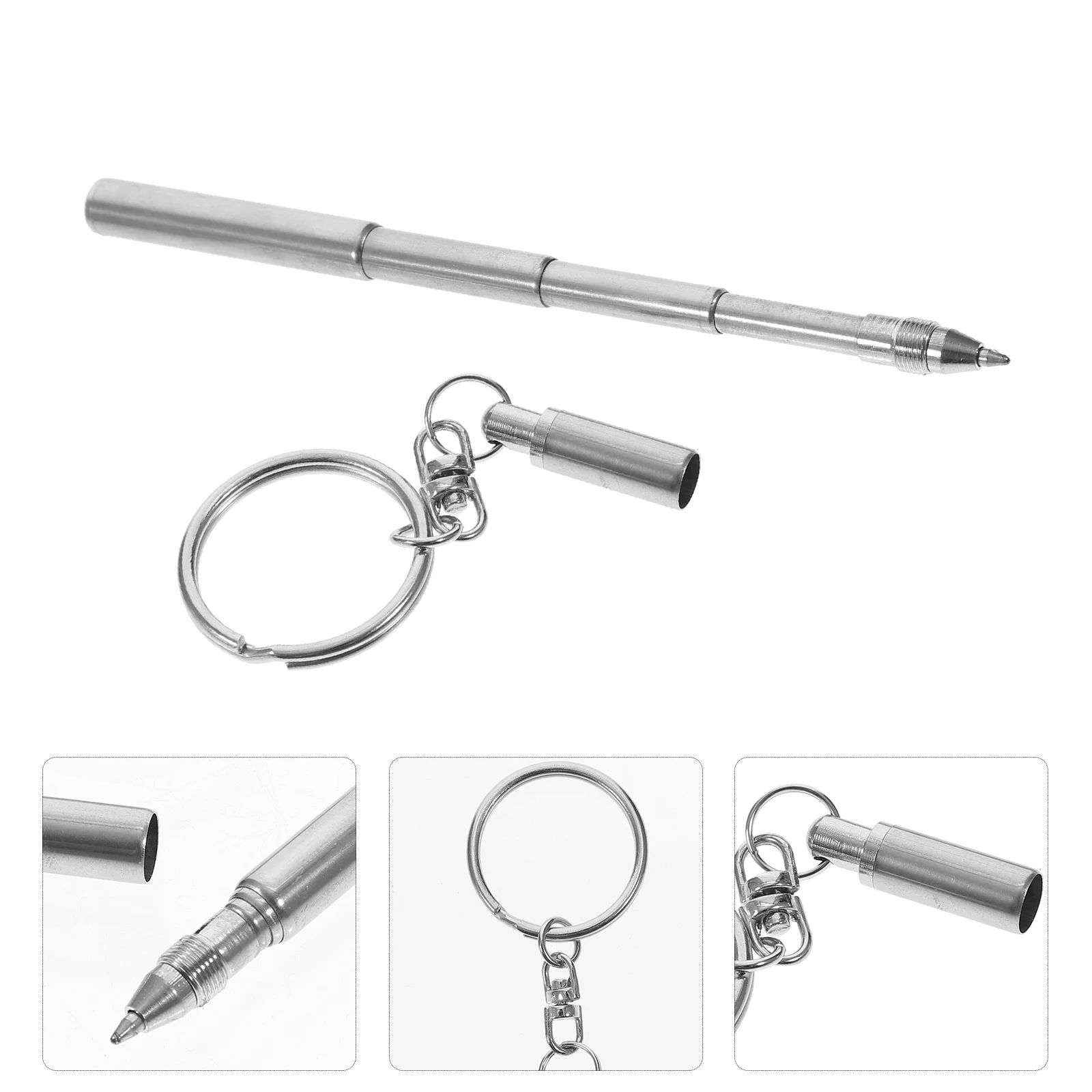

Retractable Pen Shape Keychain Mini Metal Key Ring Portable Stainless Steel Telescopic Ballpoint Pens Keychain Tools