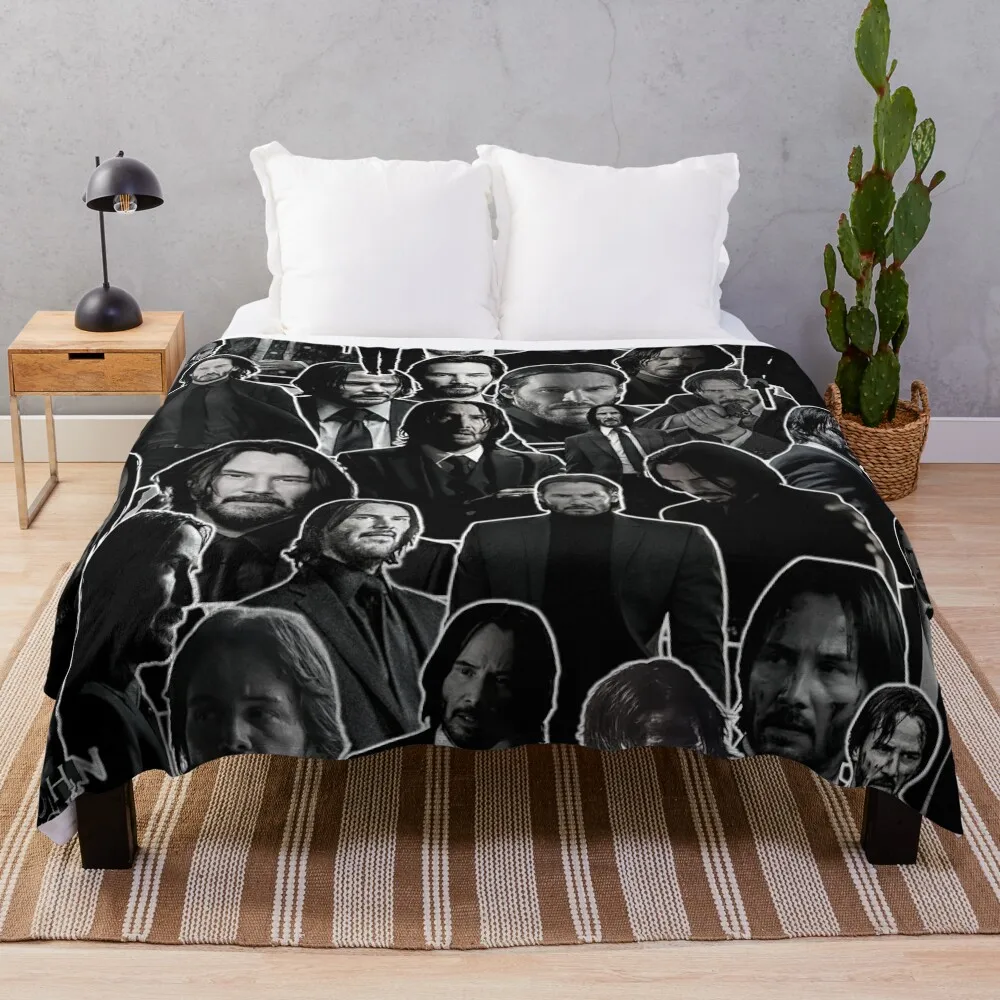 

Keanu Reeves Canadian actor John Wick Black and White Version Aesthetic Collage - 2 Throw Blanket Flannels Plaid Blankets