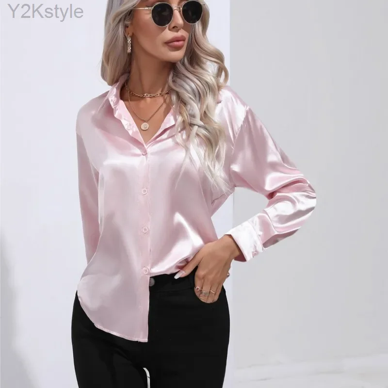 

Hot Spot Color Ding Shirt For Women Multicolor Satin Imitation Silk Long Sleeved Shirt For Spring And Summer New Women Clothing