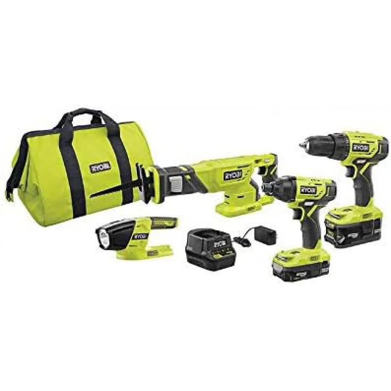 

Ryobi P1818 18-Volt ONE Lithium-Ion Cordless 4-Tool Combo Kit with (2) Batteries, 18-Volt Charger, and Bag