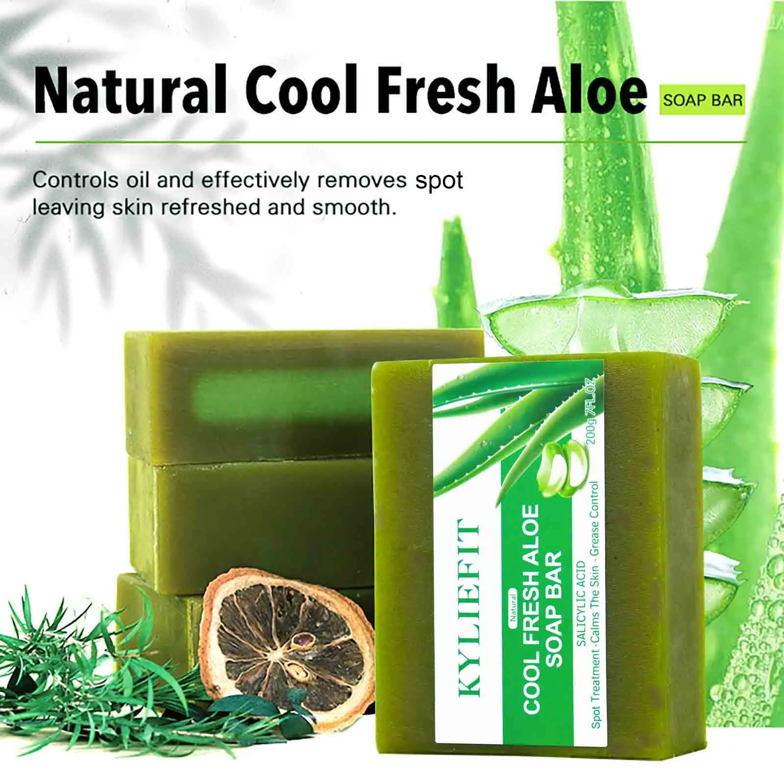 

KYLIEFIT Cool Fresh Natural Мыло «алоэ вера» Bar для всех типов кожи, уменьшает пятна, осветление, контроль жирности, Глубокая очистка