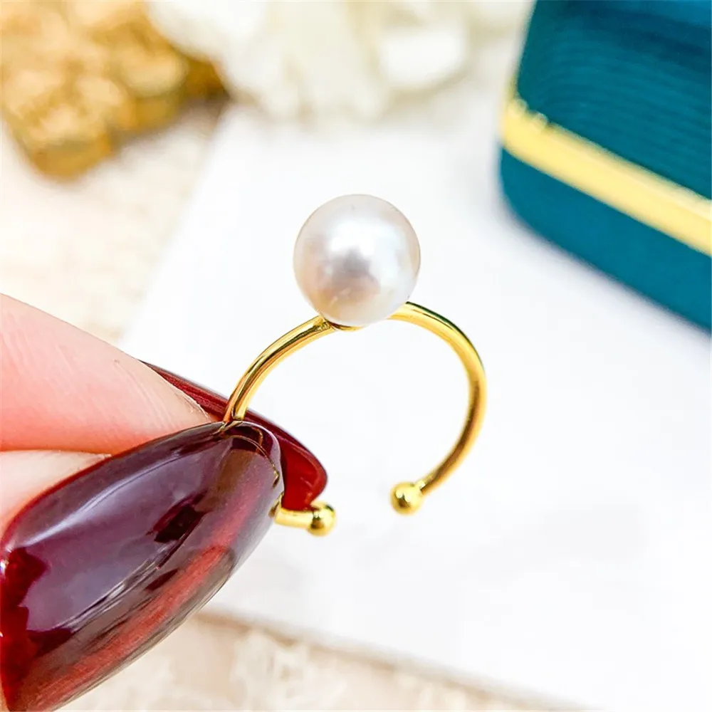 

DIY Pearl Gadgets S925 Sterling Silver Ring Empty Holder Fashionable Gold Silver Silver Jewelry Fit 6-8mm Round Z032