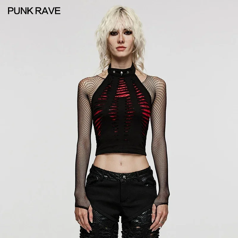 

PUNK RAVE Women's Daily Hollowed Out Spider Print Vest Casual Sexy Black-red Short Tops Spring/Summer Tank Top Women