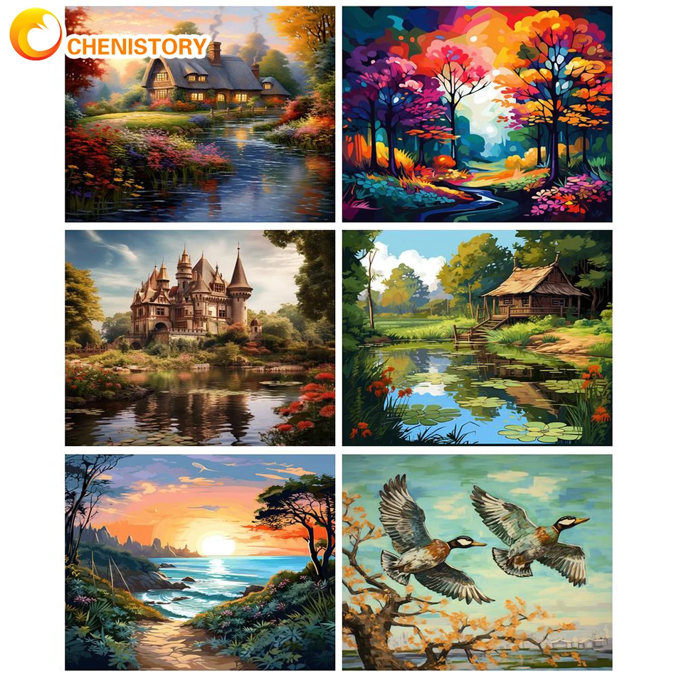 

CHENISTORY 60x75cm Paint By Numbers Landscape DIY Oil Painting By Numbers On Canvas Scenery Frameless Digital Hand Painting Deco