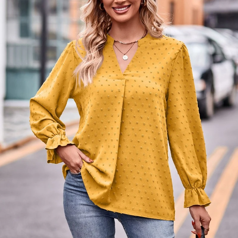 Office Lady V-neck Tops New Elegant Flare Long Sleeve Shirts Fashion Jacquard Chiffon Blouse Women Vintage Loose Clothes 28284
Office Lady V-neck Tops New Elegant Flare Long Sleeve Shirts Fashion Jacquard Chiffon Blouse Women Vintage Loose Clothes 28284