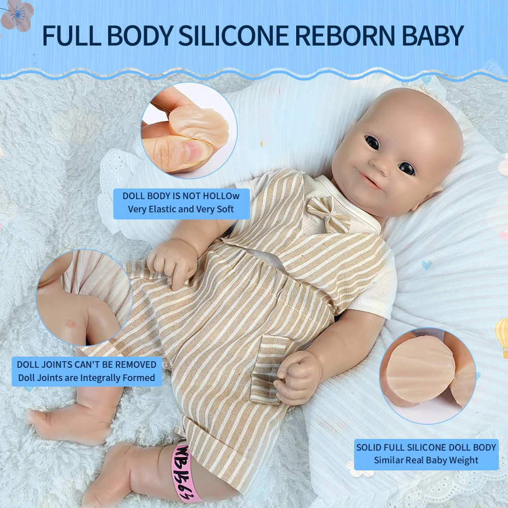 

WW1563 46cm 18inch 3200g 100% Full Silicone Reborn Baby Doll Realistic Boy Unpainted Soft Dolls DIY Blank Children Toys