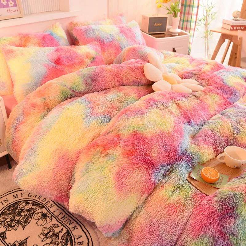 3Pcs Super Shaggy Coral Fleece Warm Cozy Princess Bedding Set Mink Velvet Duvet Cover Set Bed Comforter Cover Blanket Pillowcase 5 Sb218fd3016f84993b43a0d52e0bc92c6y