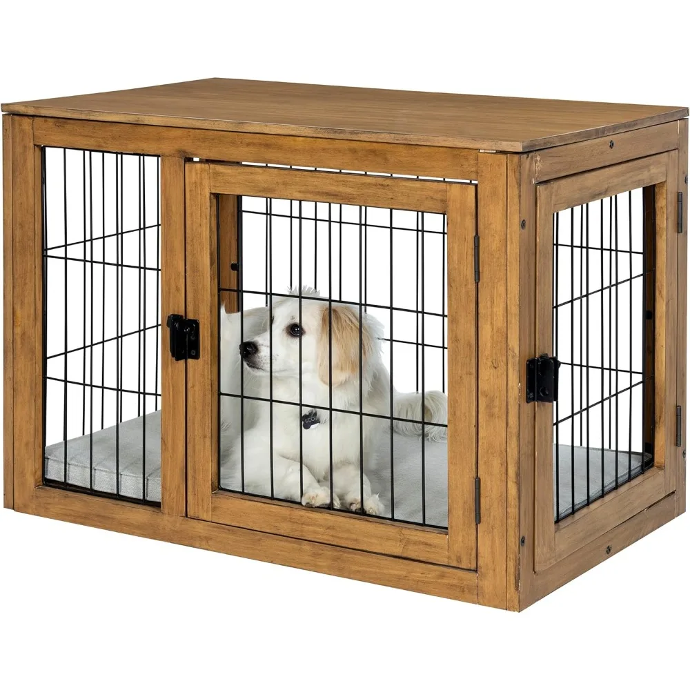 Wood Kennel for Medium Dogs with Double Doors and Cushion - Dog Cage Furniture(Natural), 36.02"L x 23.03"W x 26.38"H 
Wood Kennel for Medium Dogs with Double Doors and Cushion - Dog Cage Furniture(Natural), 36.02"L x 23.03"W x 26.38"H