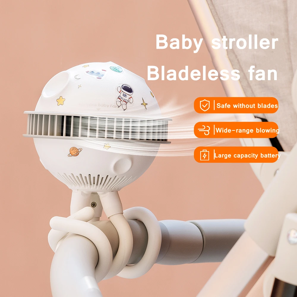 

Baby Stroller Fan Handheld Folding Desktop Air Conditioning Fans Outdoors Tangled Cooling Heat Leafless Auto Rotate Phone Holder