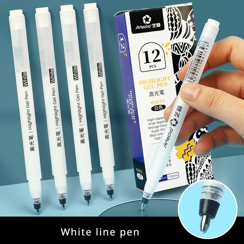 

Белая глянцевая линейная ручка с крючком, 1 мм, платиновая, серебряная, тонкая, чернильная акриловая ручка, художественная, Студенческая живопись, быстросохнущая маркерная ручка
