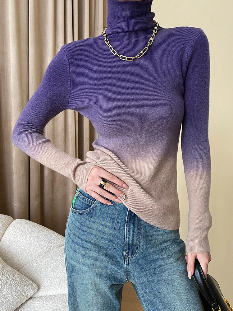 Gradual Color Blue Slim Knitting Sweater Turtlenck Long Sleeve Women Pullovers New Fashion Tide Spring Autumn X653
Gradual Color Blue Slim Knitting Sweater Turtlenck Long Sleeve Women Pullovers New Fashion Tide Spring Autumn X653
