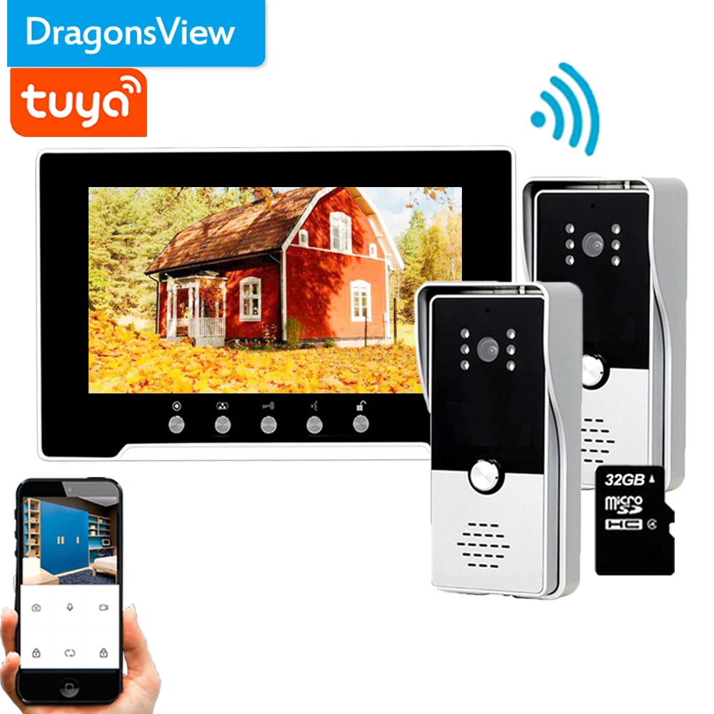 

Dragonsview Touch Screen Wifi Wireless Video Intercom Door Phone Doorbell System 1080P Record Motion Detection Rainproof Night