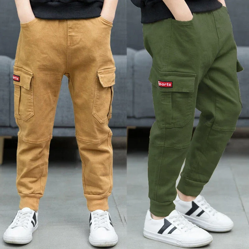 

2024 New Fashion Teen Boys Cargo Pants Autumn Winter Thicken Boys Trousers Casual Kids Sports Pants 4-13 Years Children Clothing