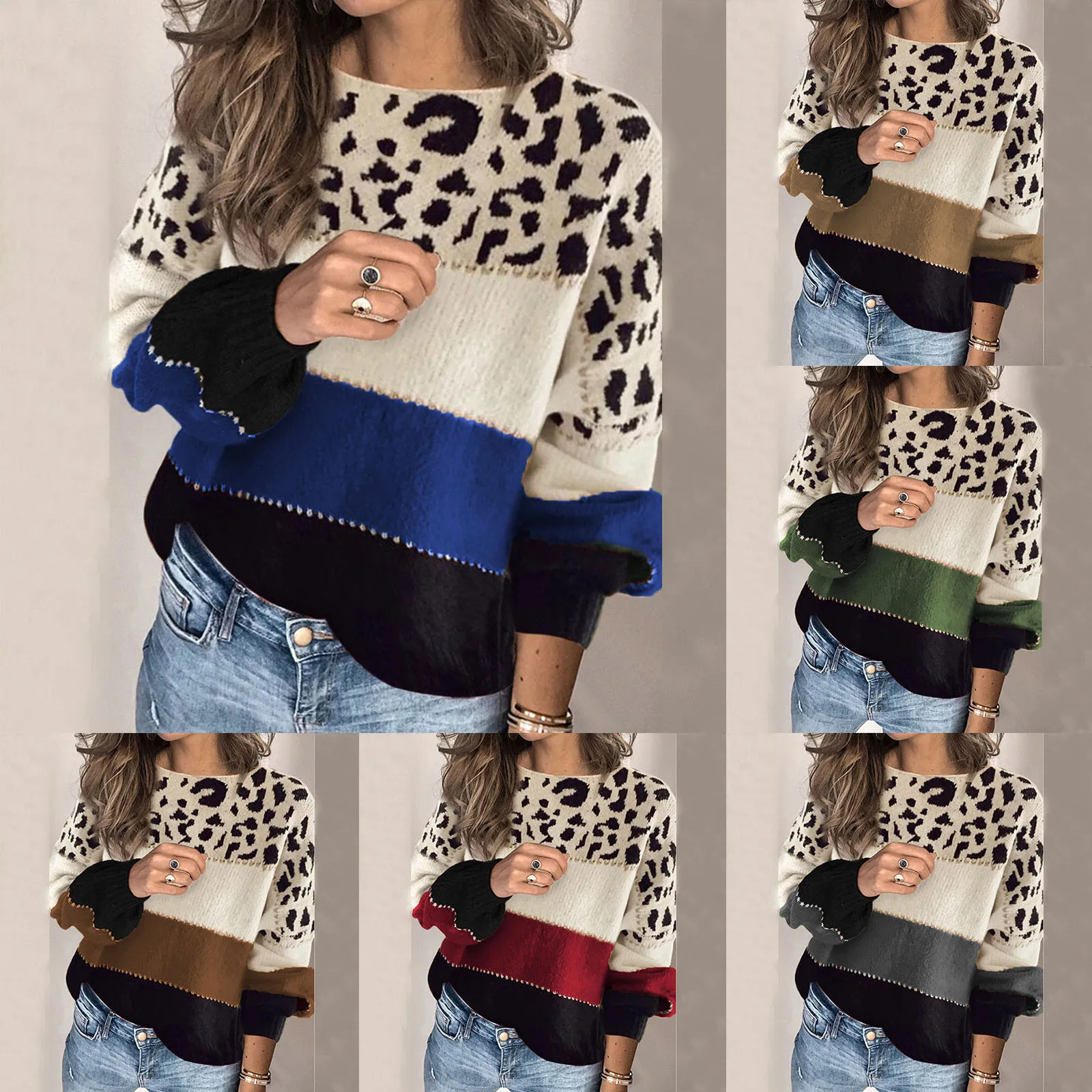 Women's Autumn And Winter Color Contrast Sweater Loose Round Neck Bottomed Sweater Mens Quilted Sweater
Women's Autumn And Winter Color Contrast Sweater Loose Round Neck Bottomed Sweater Mens Quilted Sweater