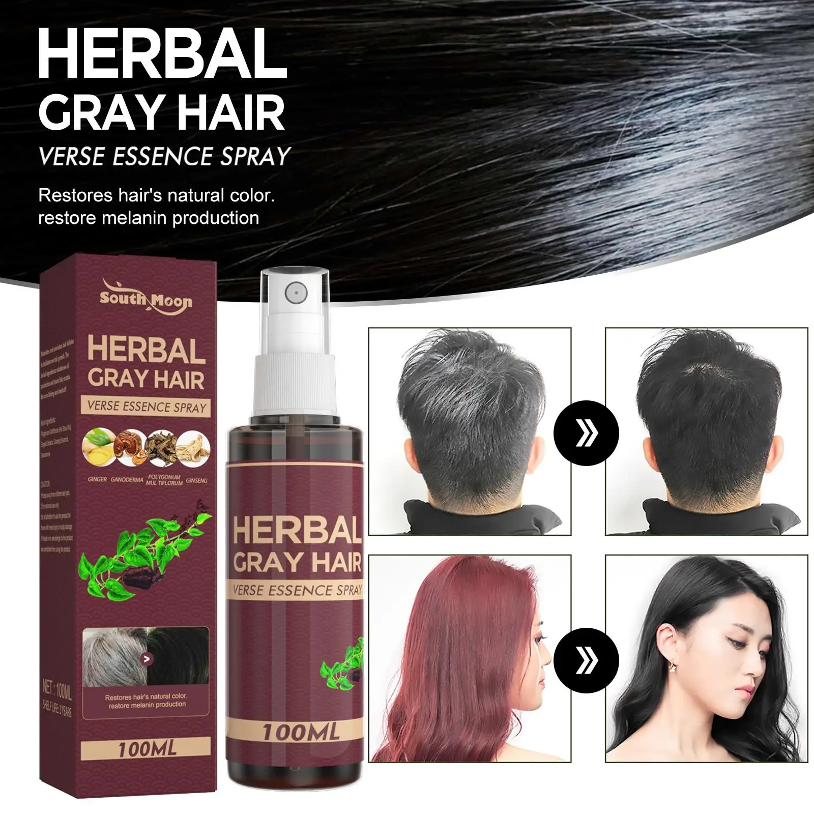 100ml Herbal White To Black Black Hair Serum Hair Darkening Nourish Gray Scalp Hair Anti Hair Reduce White Care Spray T7J7
100ml Herbal White To Black Black Hair Serum Hair Darkening Nourish Gray Scalp Hair Anti Hair Reduce White Care Spray T7J7
