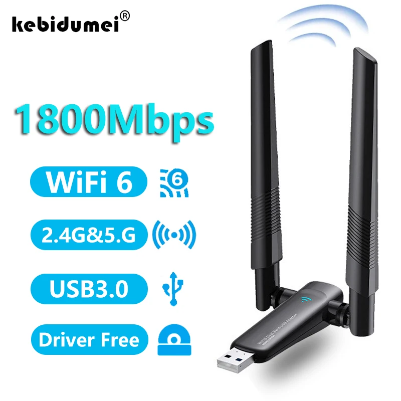 1800Mbps WiFi 6 USB3.0 Adapter Dual Band 2.4G 5GHz Wi-fi Dongle Wireless 802.11ax Network Card High Gain Antenna For Windows
1800Mbps WiFi 6 USB3.0 Adapter Dual Band 2.4G 5GHz Wi-fi Dongle Wireless 802.11ax Network Card High Gain Antenna For Windows