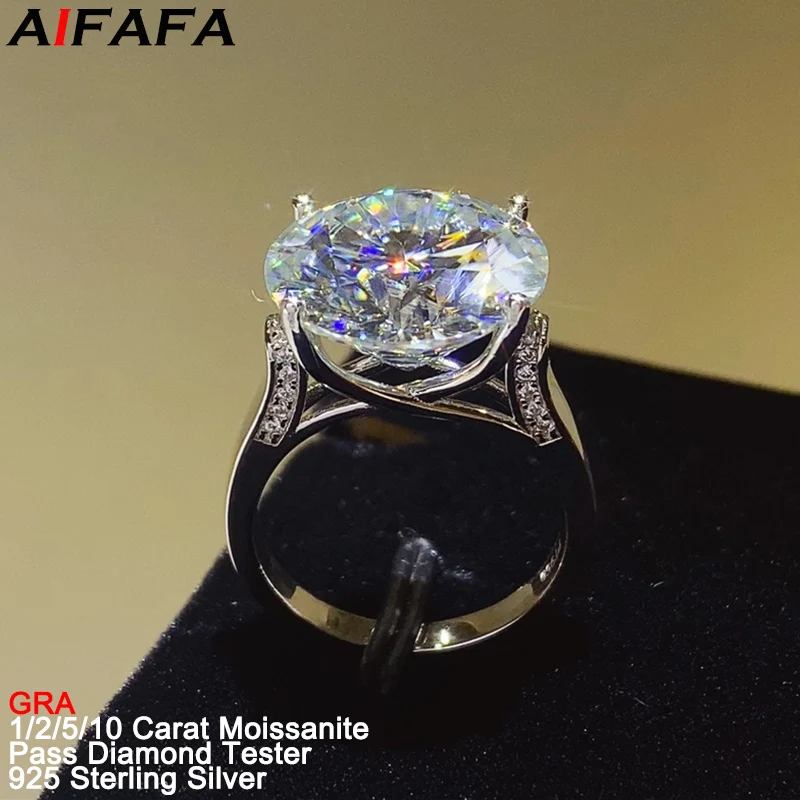 

1/2/5/10 Carat Brilliant Moissanite Rings for Women High Grade S925 Silver Moissanita Lab Diamond Wedding Ring Fine Jewelry GRA
