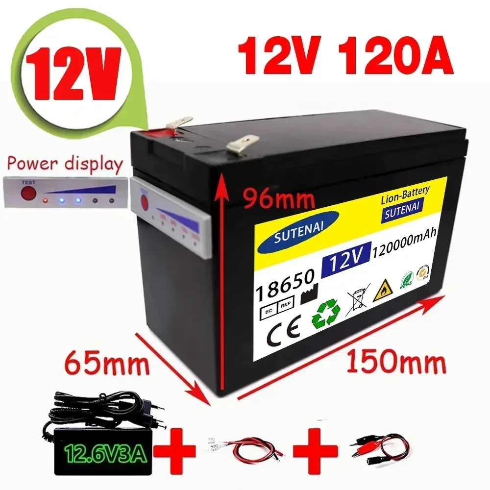 NEW Sprayers 12V 120Ah Built-In High Current 30A BMS 18650 Lithium Battery Pack For Electric Vehicle Batterie 12.6V Charger
NEW Sprayers 12V 120Ah Built-In High Current 30A BMS 18650 Lithium Battery Pack For Electric Vehicle Batterie 12.6V Charger