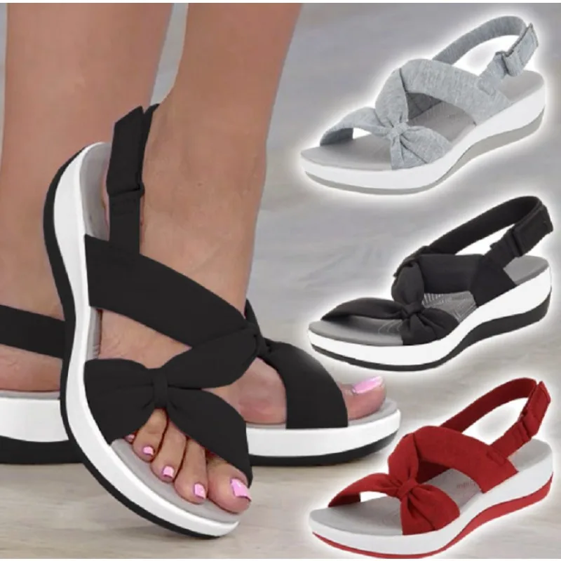 

Women Sandals 2024 Summer Closed Toe Roman Sandals Women Bow Platform Wedges Sandals Women Sandals's Plus Size 43 סנדל אדום
