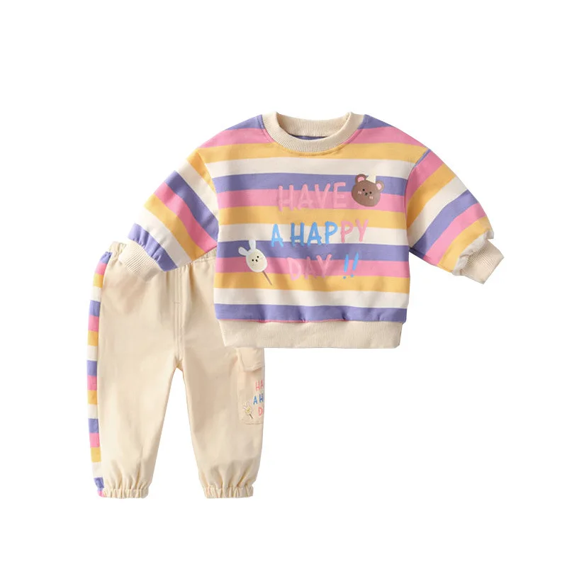 2023 Spring Children's Clothing Suit New Girl Baby Color Strip Cartoon Long Sleeved 2 Piece Sports Leisure Spring Suit
2023 Spring Children's Clothing Suit New Girl Baby Color Strip Cartoon Long Sleeved 2 Piece Sports Leisure Spring Suit