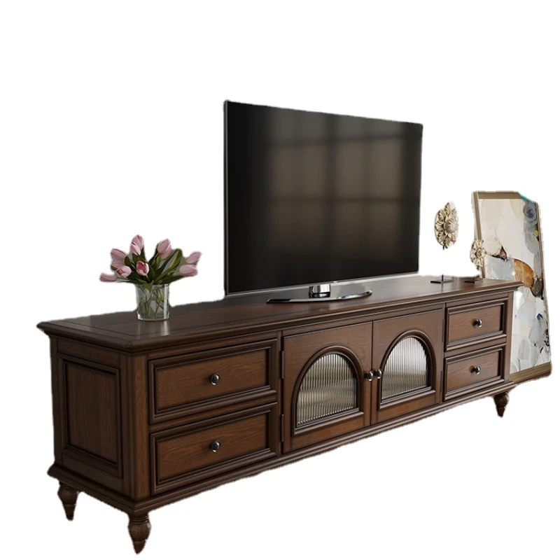 

HXL American-Style Solid Wood Arch TV Cabinet and Tea Table Combination Living Room Furniture Ash Floor Cabinet