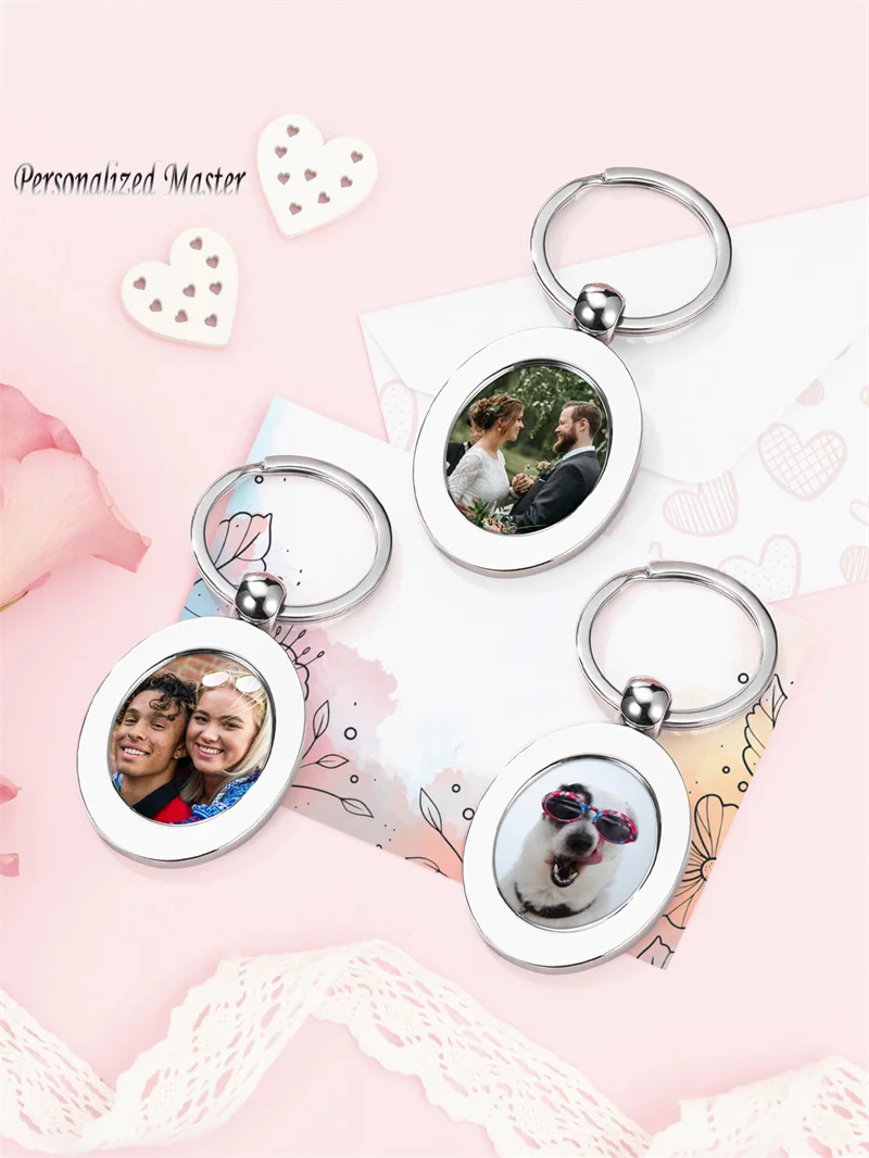 

Personalized Master Custom Photo Oval Keychain Alloy Key Chains Engrave Picture Keyring For Lover Family Friends Birthday Gift