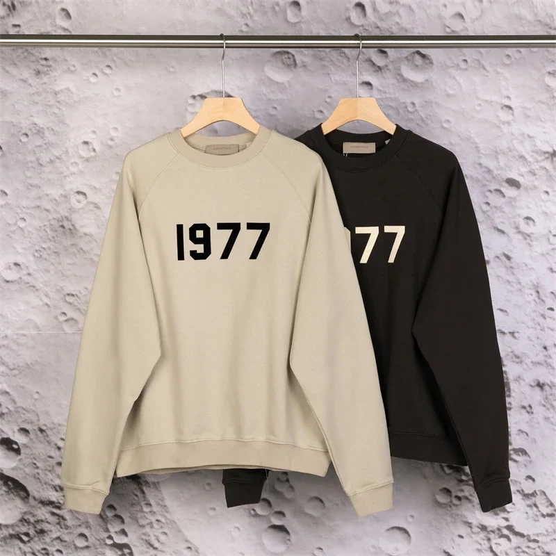 

Essentials Logo Fashion Print Hoodies Men 1977 Series Kanye West Flocked Women Anime Essentials Oversize Crew Neck Sweatshirts