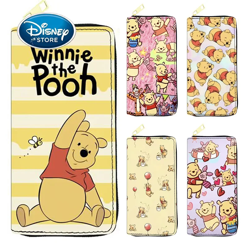 

Disney Winnie the Pooh Wallet Cartoon Piglet Eeyore Tigger Womens Blocking Leather Zip Around Wallet Long Purse Credit Card