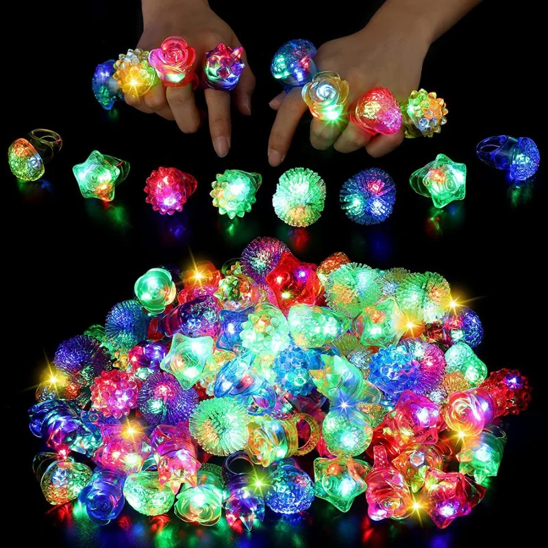 

NEW 10/20/30/40/50/60pcs Glowing Rings LED Light Up Luminous Rings Party Favor Toys Flash Lights Glow In The Dark Party Supplies