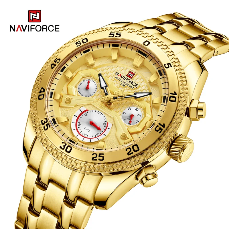 

NAVIFORCE Luxury Watch for Men Sports Stainless Steel Strap Calendar Chronograph Waterproof Male Quartz Wristwatch Reloj Hombre