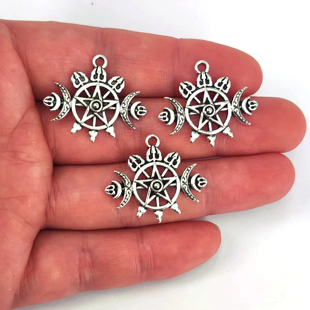 50pcs triple crescent moon with pentagram seal sigil of spirit pagan jewelry wiccan gothic pendant charm DIY women Accessories
50pcs triple crescent moon with pentagram seal sigil of spirit pagan jewelry wiccan gothic pendant charm DIY women Accessories