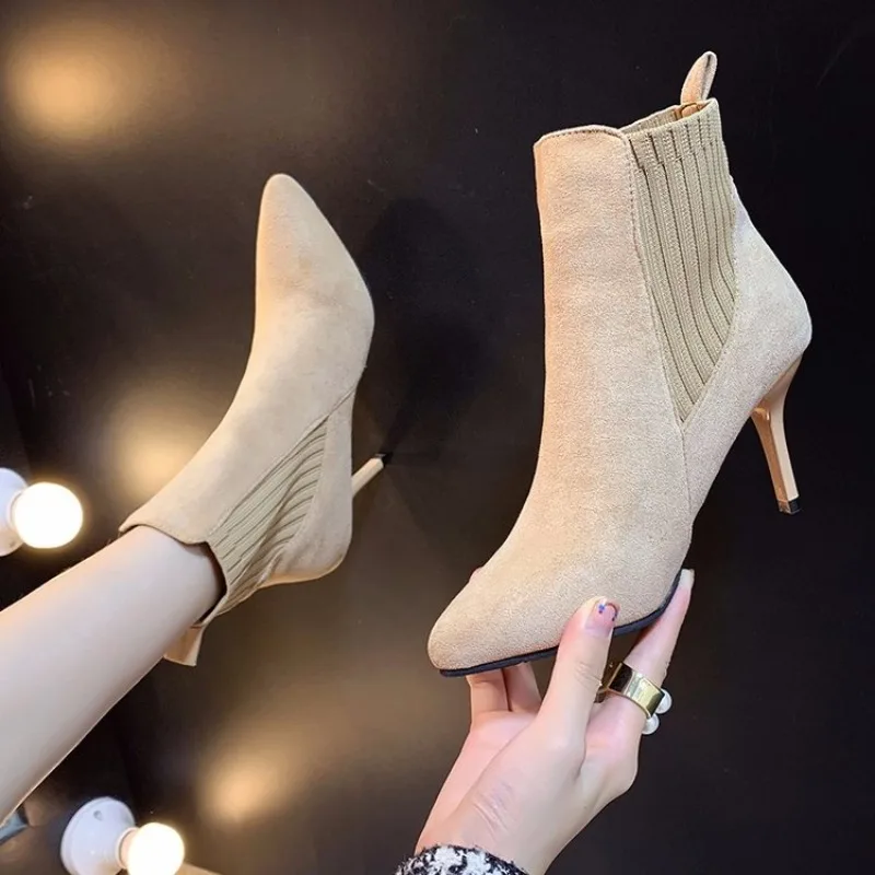 Women Boots Ankle Short Boots Flock Pointed Toe Thin Heels Winter Booties Woman Wool Elastic Slip on Women High-heeled Boots
Women Boots Ankle Short Boots Flock Pointed Toe Thin Heels Winter Booties Woman Wool Elastic Slip on Women High-heeled Boots