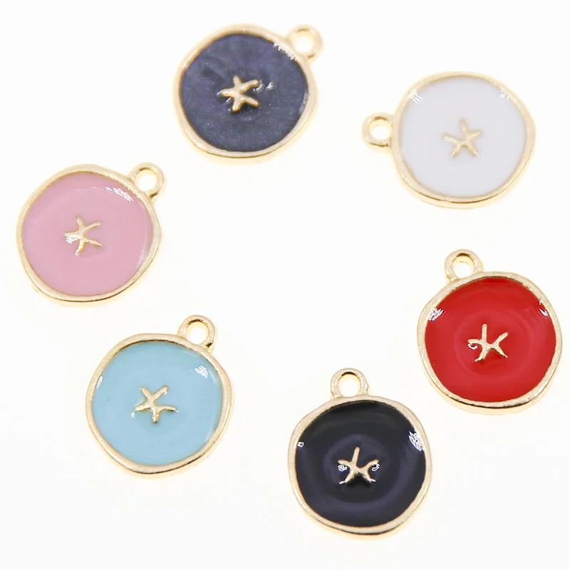 

50pcs 16*13mm Five-pointed star Zinc Alloy Round Enamel Charms Mini Sweet Heart Charms For DIY Necklaces Bracelets Jewelry Acce