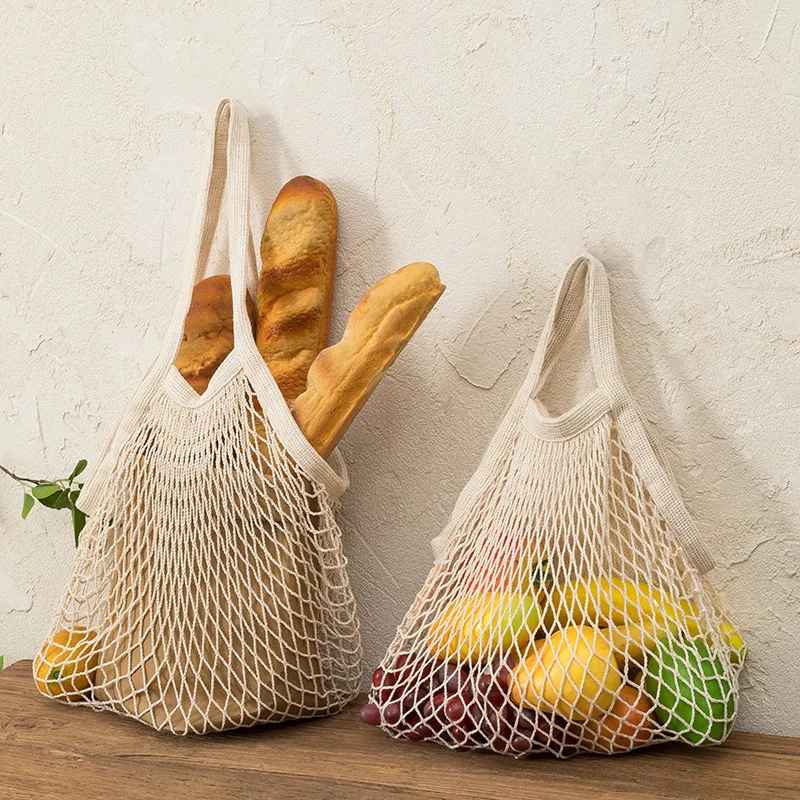 

Portable Reusable Grocery Bags Fruit Vegetable Bag Washable Cotton Mesh String Organic Organizer Handbag Short Handle Net Tote