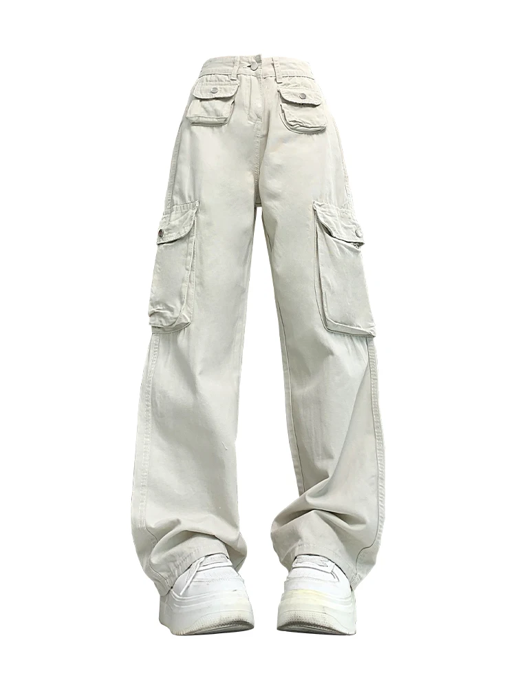 

Women White Y2k Cargo Jeans Baggy Harajuku 2000s Trashy Aesthetic Denim Trousers Streetwear Oversize Jean Pants Vintage Clothes