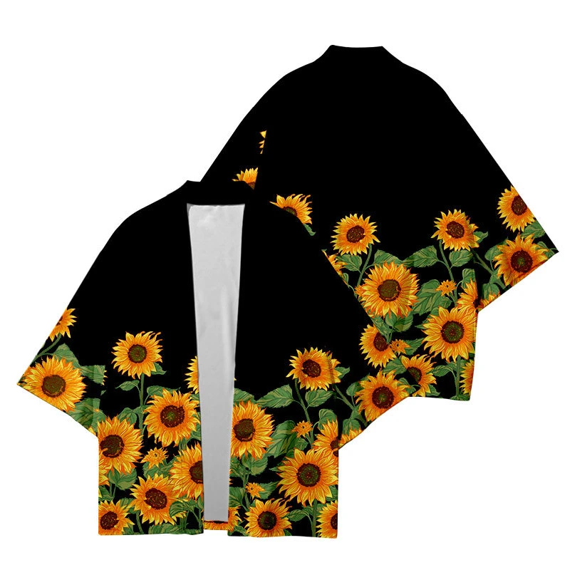 

Traditional Haori Women Men Harajuku Japanese Yukata Robe Fashion Kimono Streetwear Sunflower Print Cosplay Cardigan Shirt