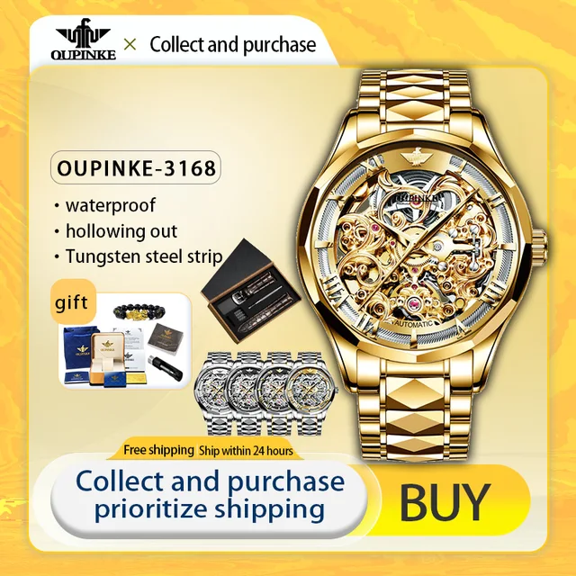 PINKE-Montre Mécanique existent pour Homme, Étanche, Bande en Acier Tungstène, Modules Ajourés, Haute Qualité, Vissée, Conceptuel 1