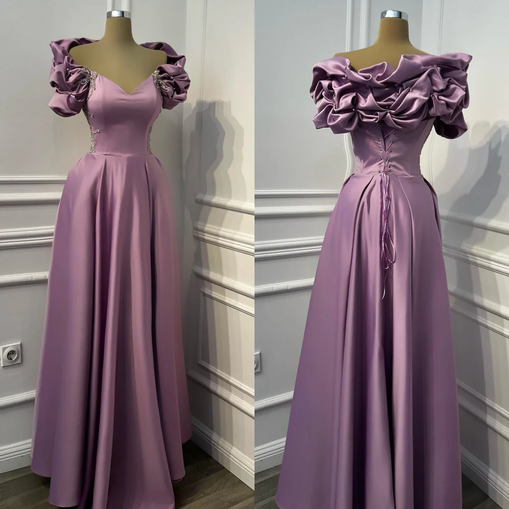 

Ball Dress Prom Evening Jersey Flower Beading Draped Party A-line V-neck Bespoke Occasion Gown Long es Saudi Arabia