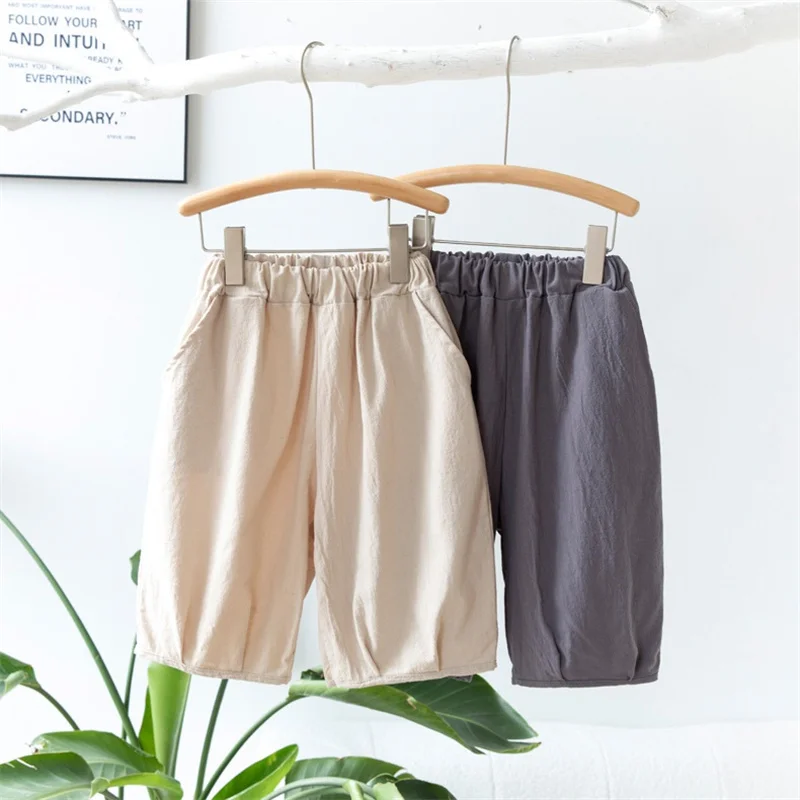 

2024 Children's Wide Leg Pants Summer Calf-Length Cotton Linen Bloomers Casual Loose Kids Trousers For Baby Girls Boys 2-7Years