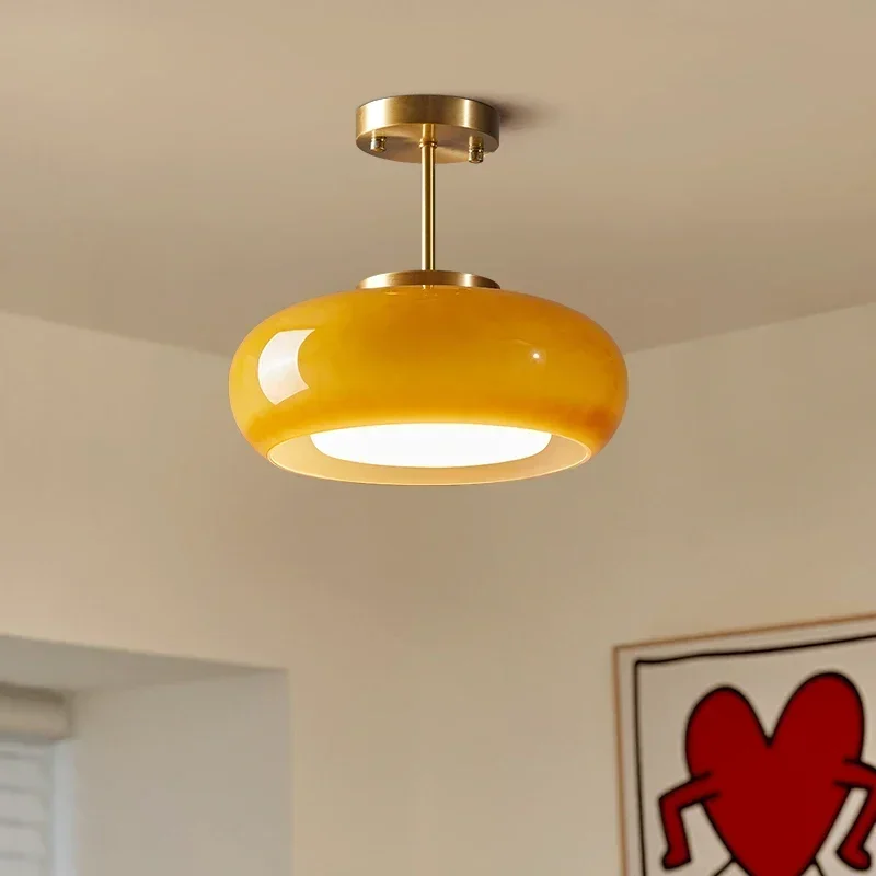 

Modern Yellow Glass LED Pendant Lights Fixtures 40W Copper Bedroom Living Room Beside Nordic Hanging Lamparas Chandelier Lamp