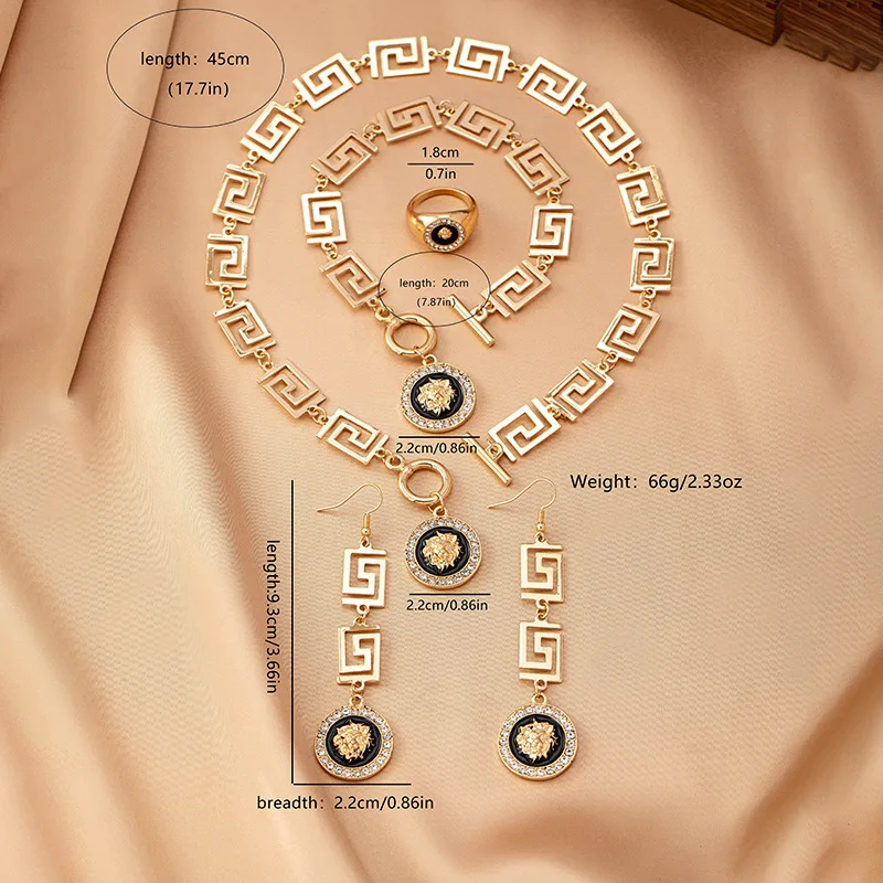 Lion Head Pendant Necklace Earrings Set for Women Simple Fashion Bracelet Ring Jewelry Accessories Hot Sale Party Gift Lion Head Pendant Necklace Earrings Set for Women Simple Fashion Bracelet Ring Jewelry Accessories Hot Sale Party Gift